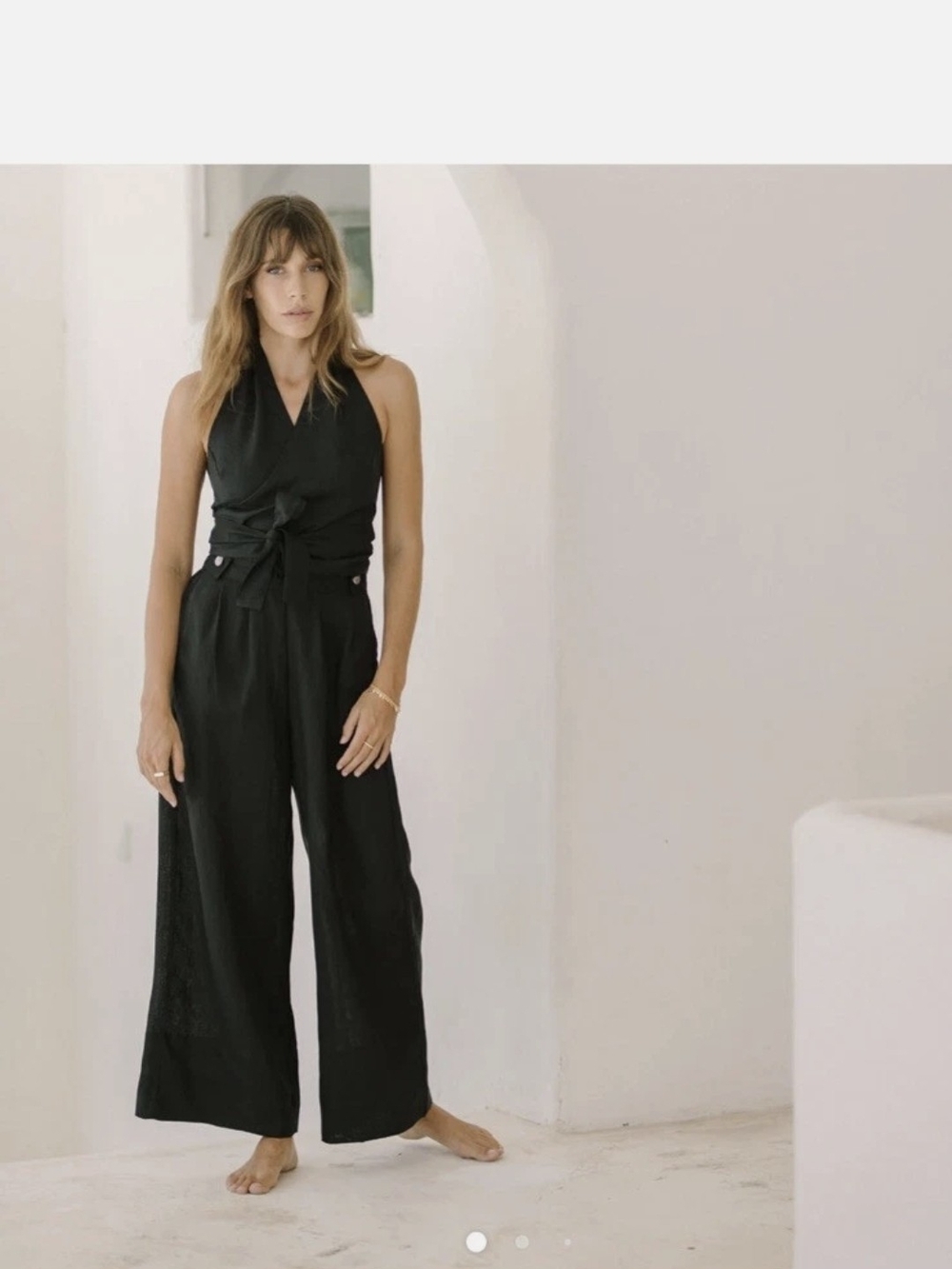 FREE THE LABEL MONACO 100% Linen High Waisted Wide-Leg Black Pant - Picture 8 of 9